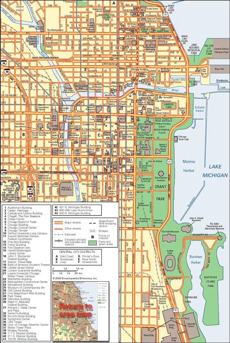 ਨਕਸ਼ਾ downtown ਸ਼ਿਕਾਗੋ