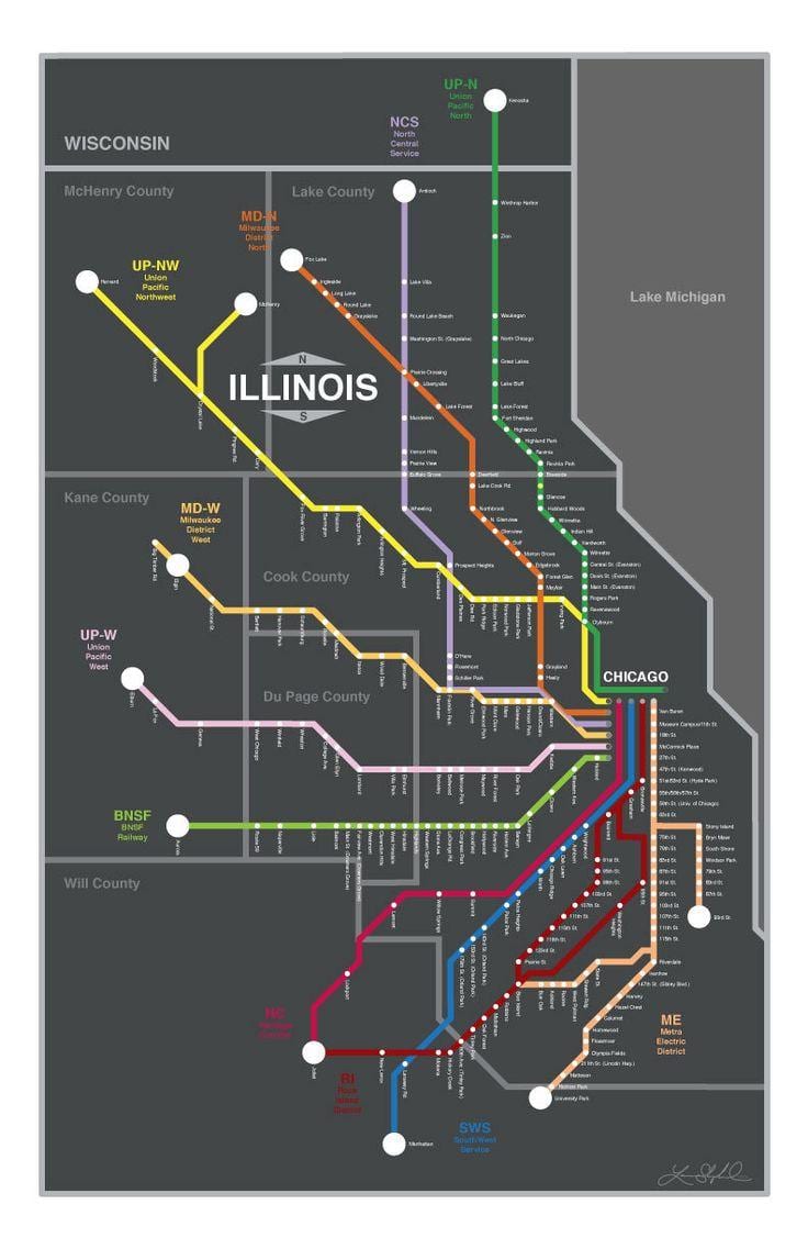 metra ਗੱਡੀ ਨਕਸ਼ਾ ਸ਼ਿਕਾਗੋ